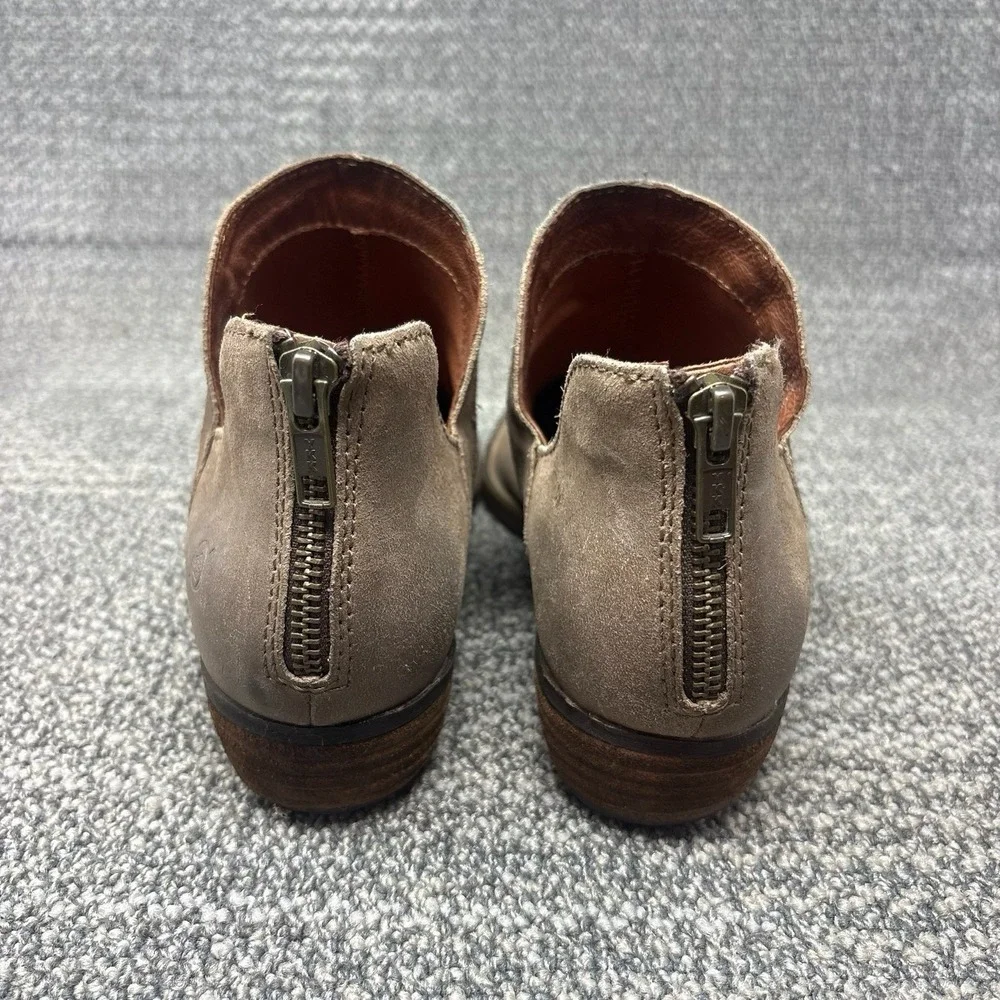 Born Kerri Ankle Booties Taupe Distressed Leather Back Zip Womens 7 F33617